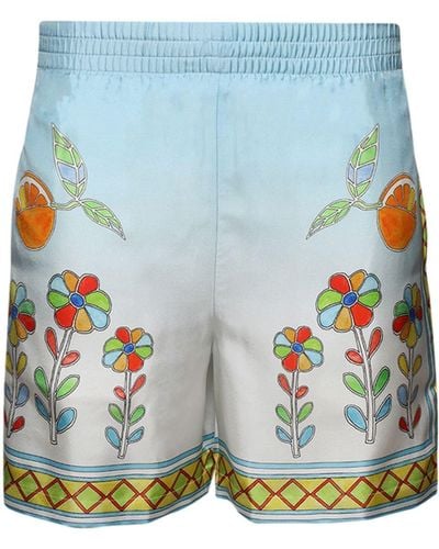 Casablancabrand Shorts aus Seide mit Blumen-Print - Blau