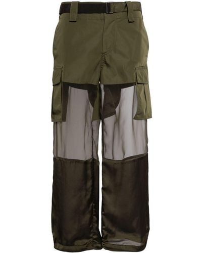 Sacai Sheer-panel Cargo Pants - Green
