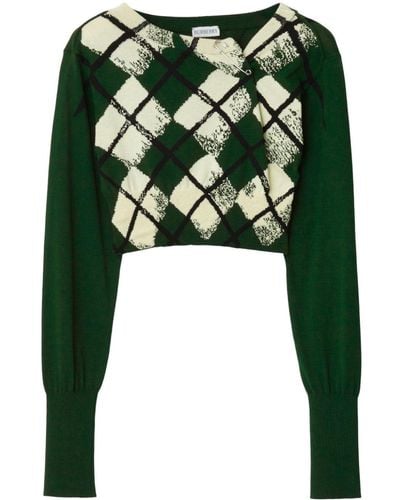 Burberry Argyle-check Cropped Sweater - Green