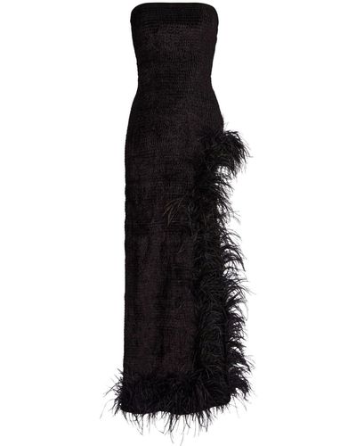 retroféte Ula Feather-trim Strapless Gown - Black