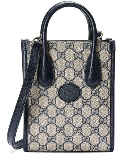 Gucci Monogram-pattern Brand-patch Canvas Tote Bag - Blue