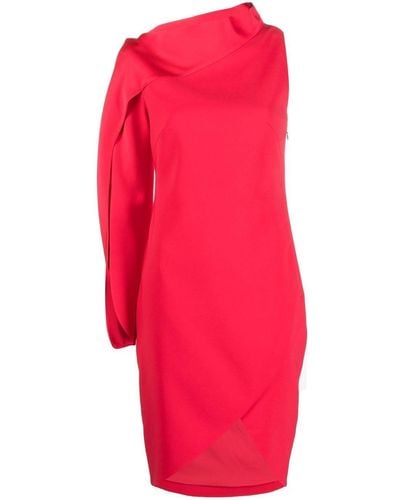 Genny Asymmetric Sleeve Fitted Dress - Red