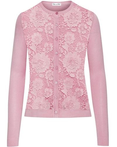 Oscar de la Renta Lace-panels Silk-blend Cardigan - Pink