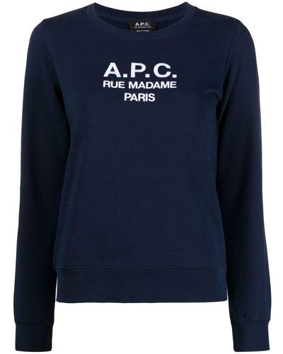 A.P.C. Tina Logo-embroidered Cotton Sweatshirt - Blue