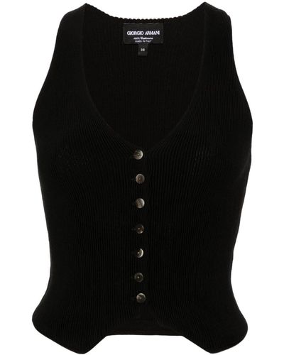 Giorgio Armani Fine-ribbed Cashmere Waistcoat - Black