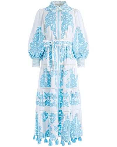 Alice + Olivia Shira Embroidered Midi Tiered Dress - Blue