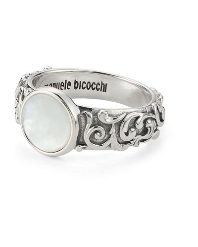 Emanuele Bicocchi Arabesque Engraved Chevalier Ring - White