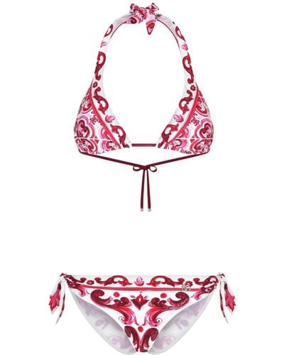 Dolce & Gabbana Majolica Print Padded Triangle Bikini - Rosso