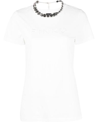 Pinko Logo-embroidered Cotton T-shirt - Wit