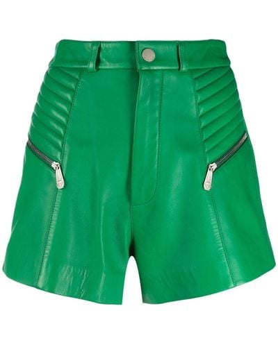 Philipp Plein Ribbed High-waist Leather Shorts - Green
