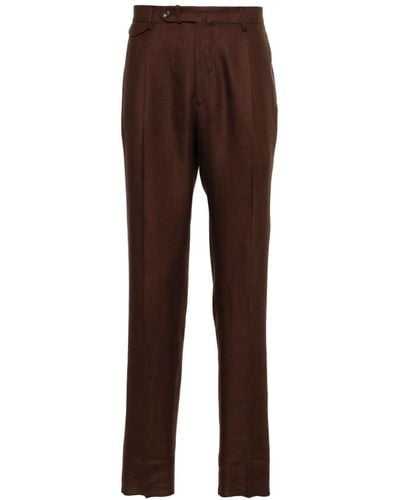 Tagliatore Mid-rise Tailored Linen Pants - Brown
