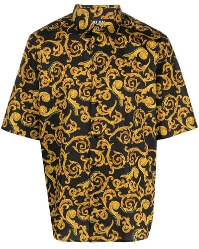 Versace Chemise en coton à motif baroque - Jaune
