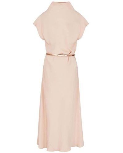 Giorgio Armani Draped Silk-cady Midi Dress - Natural