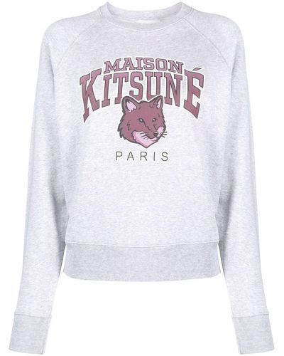 Maison Kitsuné Pull chiné en coton à motif Fox - Blanc