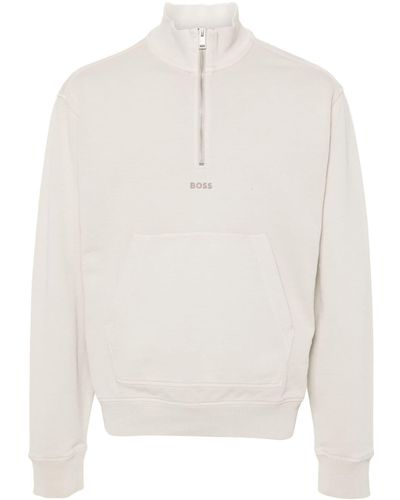 BOSS Logo-detail Cotton Sweatshirt - White