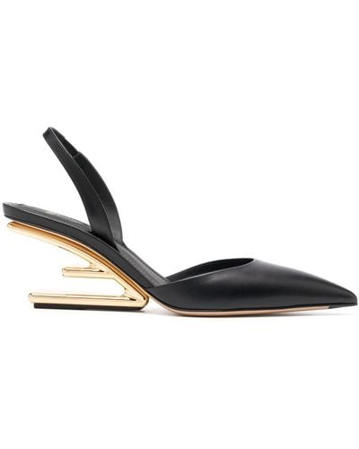 Fendi 85mm Pointed Leather Court Shoes - Black