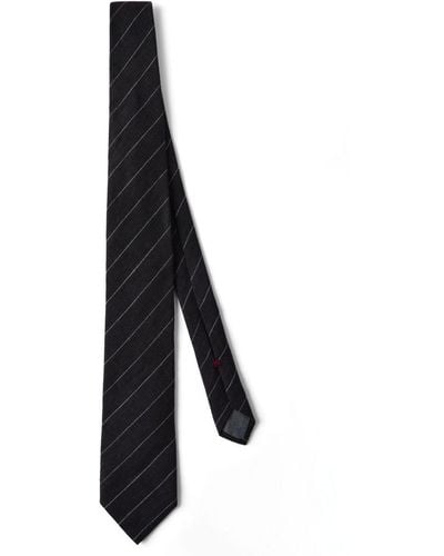 Brunello Cucinelli Pinstripe-pattern Silk Tie - Black