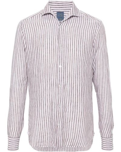 Barba Napoli Striped Classic-collar Linen Shirt - Brown