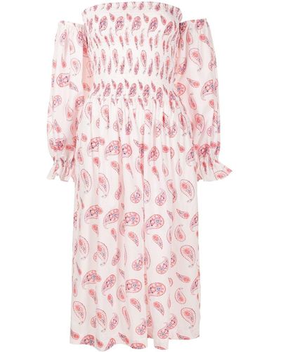 Isolda Nana Off-shoulder Paisley-print Dress - Pink