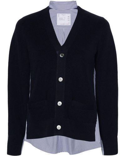 Sacai Panelled Cotton Cardigan - Blue