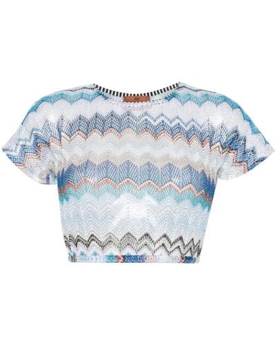 Missoni T-shirt crop à motif zig-zag - Bleu
