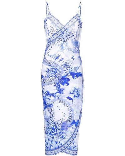 Camilla Floral-print Sarong Dress - Blue