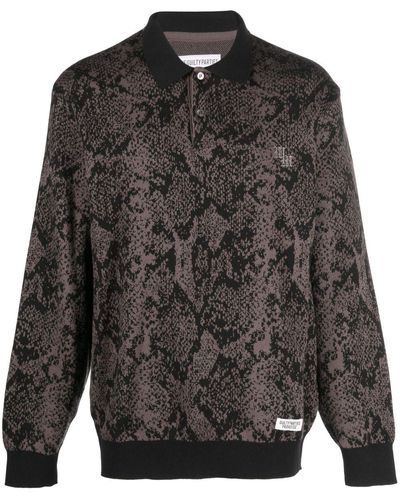 Wacko Maria Python-print Knit Polo Shirt - Black