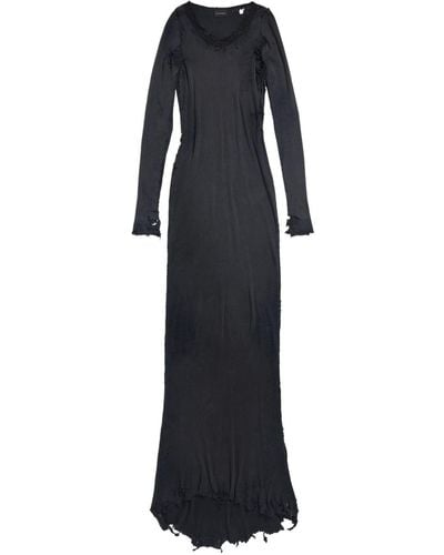 Balenciaga Robe longue Lingerie à effet usé - Noir