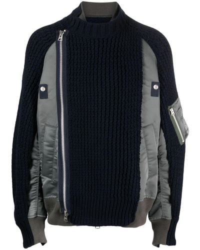 Sacai Panelled Knitted Bomber Jacket - Black