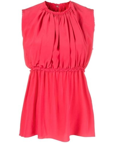 Lanvin Ruched Sleeveless Silk Blouse - Pink