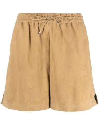 Loewe Logo-patch Leather Shorts - Natural