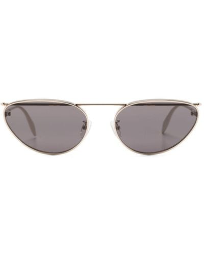 Alexander McQueen Logo-engraved Round-frame Sunglasses - Metallic