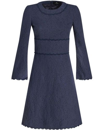 Etro Paisley-jacquard Cotton-blend Dress - Blue
