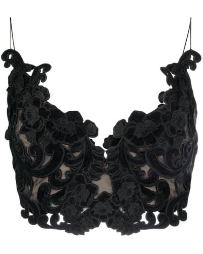 Zimmermann Sensory Embroidered-lace Velvet Woven Top - Black