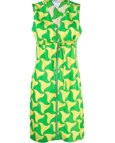 Bottega Veneta Wavy Triangle Print Mini Dress - Green