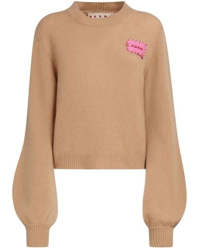 Marni Logo-patch Cashmere Sweater - Natural