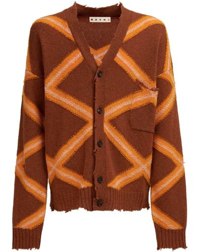 Marni Geometric-pattern Virgin Wool Cardigan - Orange