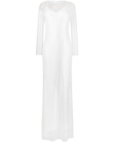 Max Mara Rhinestone-mesh Layered Maxi Dress - White