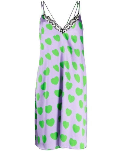 Natasha Zinko Heart-print Lace-detail Minidress - Green