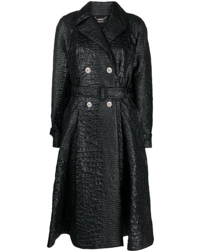 Versace Embossed-crocodile Laminated Trench Coat - Black