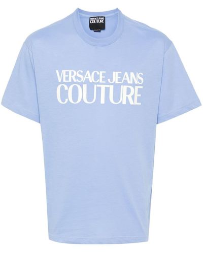 Versace T-shirt en coton à logo imprimé - Bleu