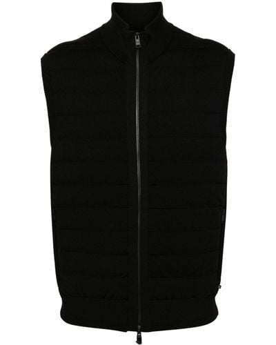 BOSS Knitted-panels Quilted Gilet - Black