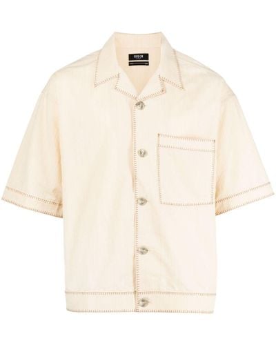 FIVE CM Contrast-stitching Short-sleeved Cotton Shirt - Natural