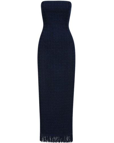 Oscar de la Renta Strapless Tweed Midi Dress - Blue