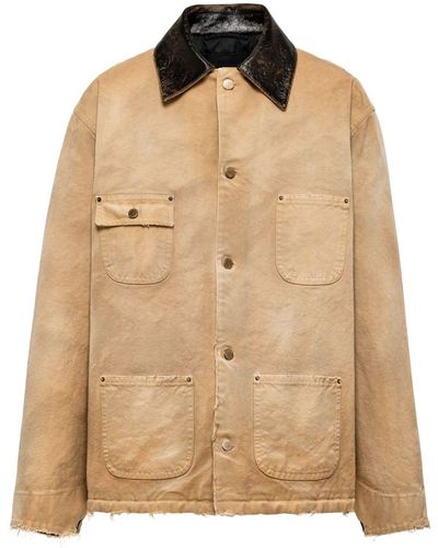 Prada Triangle-logo Distressed Denim Jacket - Brown