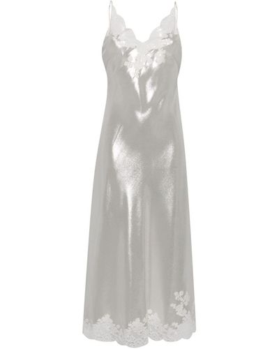 Carine Gilson Lace-trim Lurex Maxi Nightdress - White