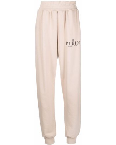 Philipp Plein Iconic Plein High-waisted Cotton Track Pants - Natural