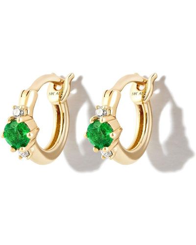 Adina Reyter 14kt Yellow Gold Emerald Diamond huggie Hoop Earrings - White