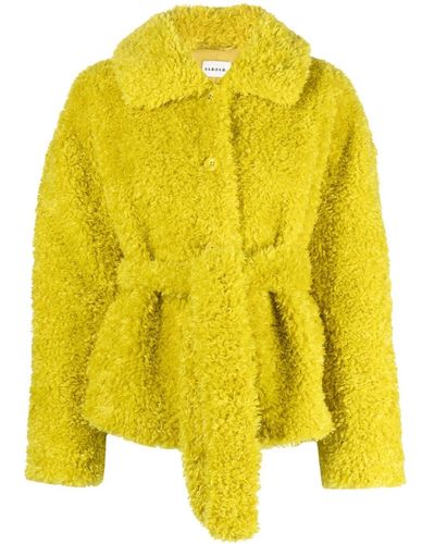P.A.R.O.S.H. Faux-shearling Long-sleeve Belted Jacket - Yellow
