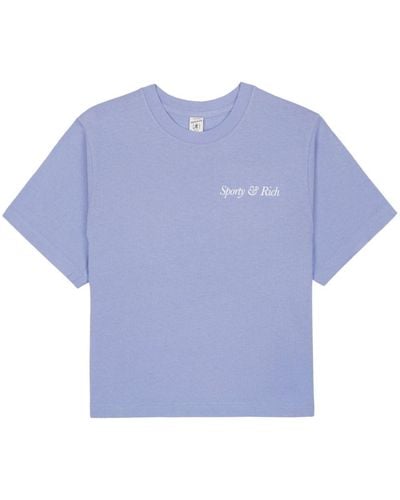 Sporty & Rich Italic Logo クロップド Tシャツ - ブルー
